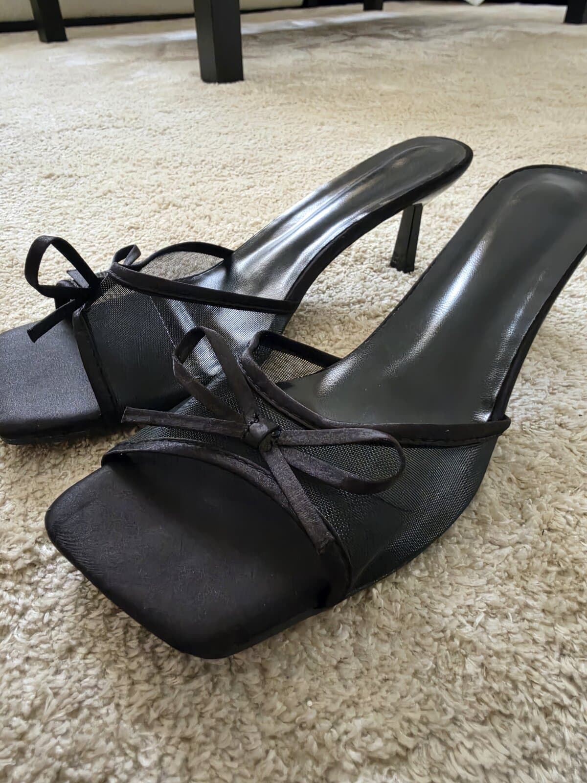 Black satin kitten heel mules size 43