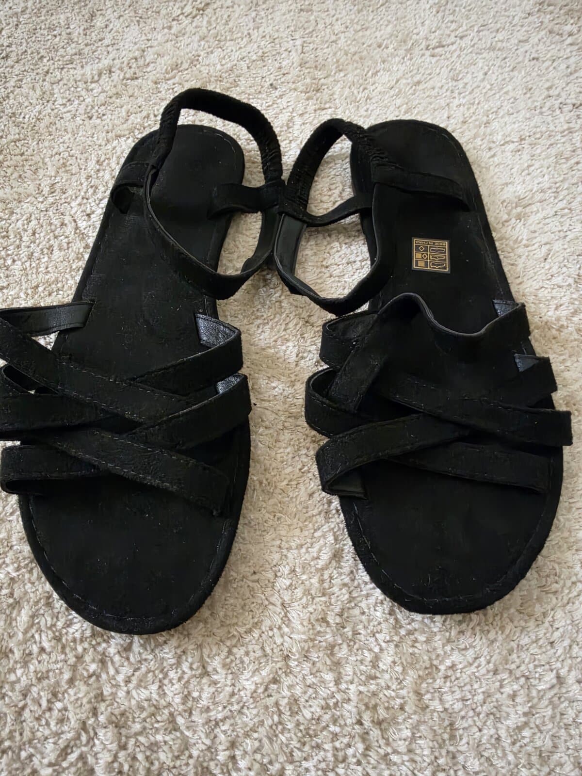 Black woven strappy sandals size 44
