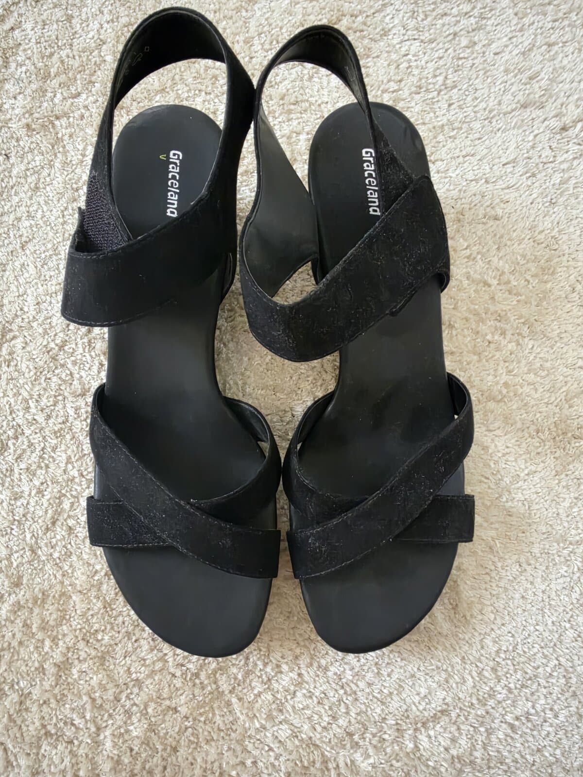 Graceland black suede sandals size 44