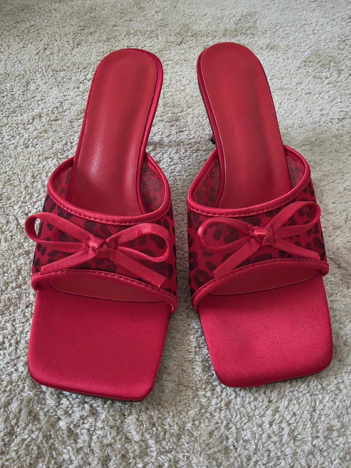 Red leopard satin kitten heel mules size 44
